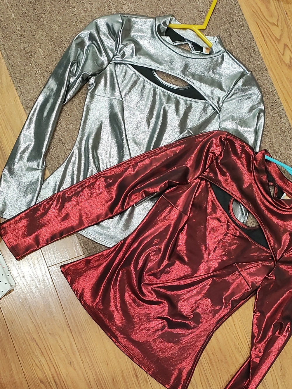 Shimmery Long Sleeve Cutout Top - Silver and Burgundy